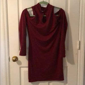 Cold Shoulder Maroon Long Sleeve Dress